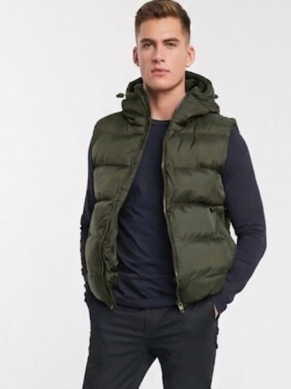 French Connection Puffer Vest Hooded Dark Olive Green Size XL NWOT
